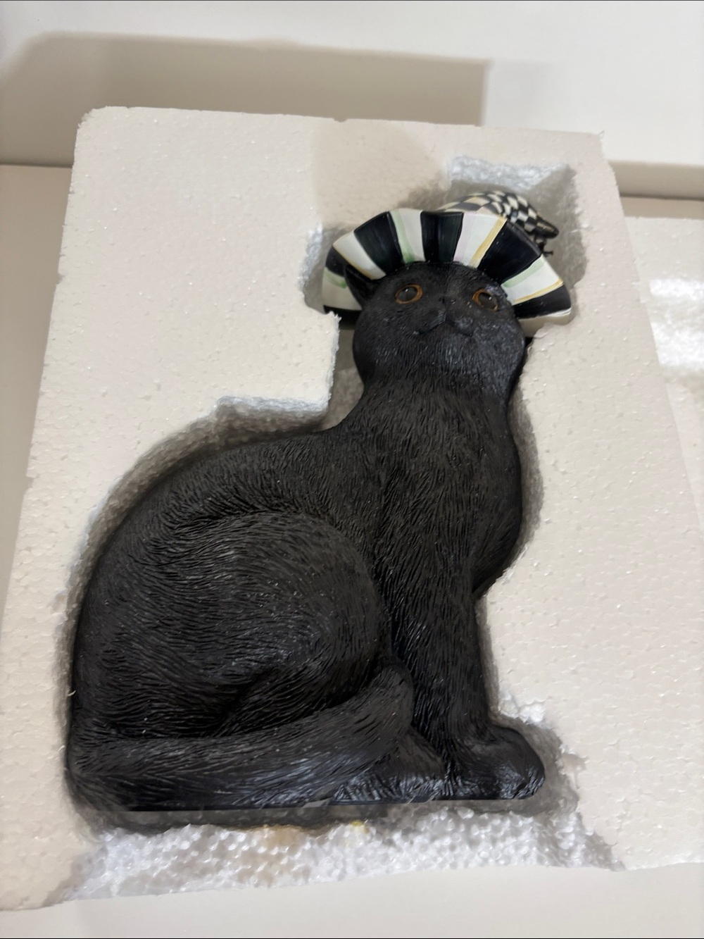 NEW Mackenzie Childs 10" BLACK CAT in COURTLY CHECK HAT & SPIDER